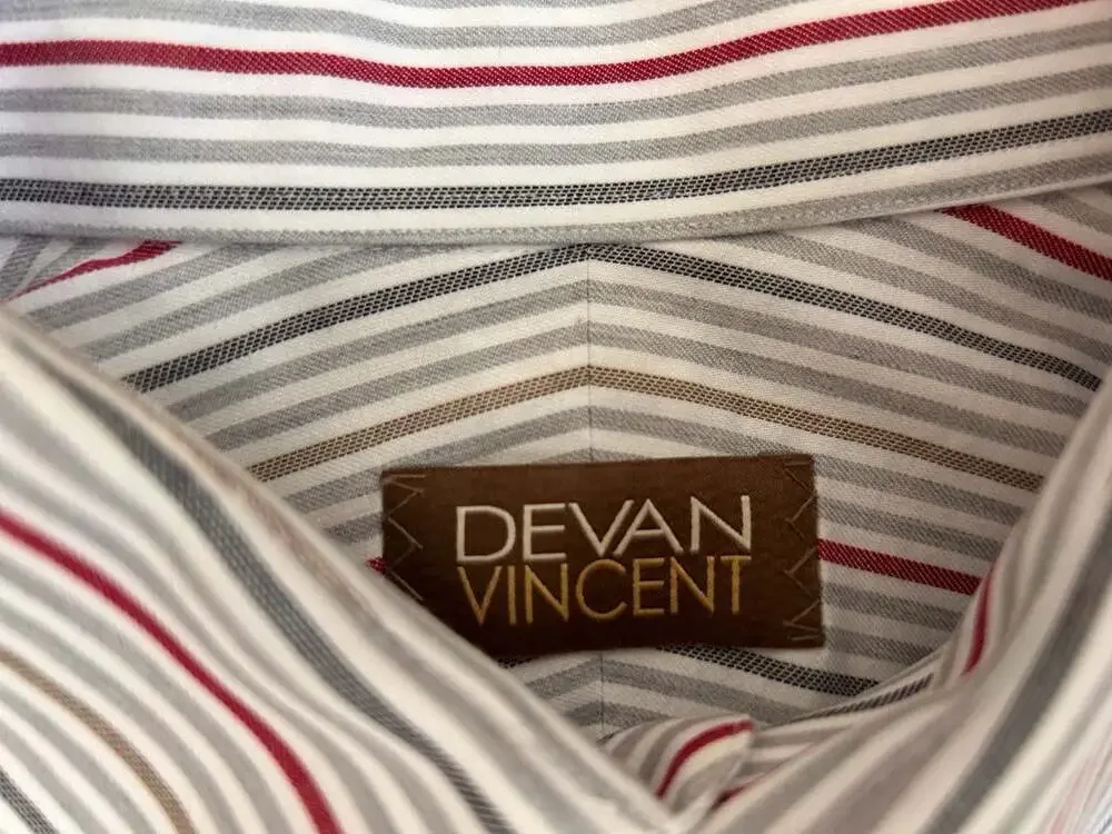 Devan Vincent Men's Long Sleeve Button Down Striped Dress Shirt, EUC